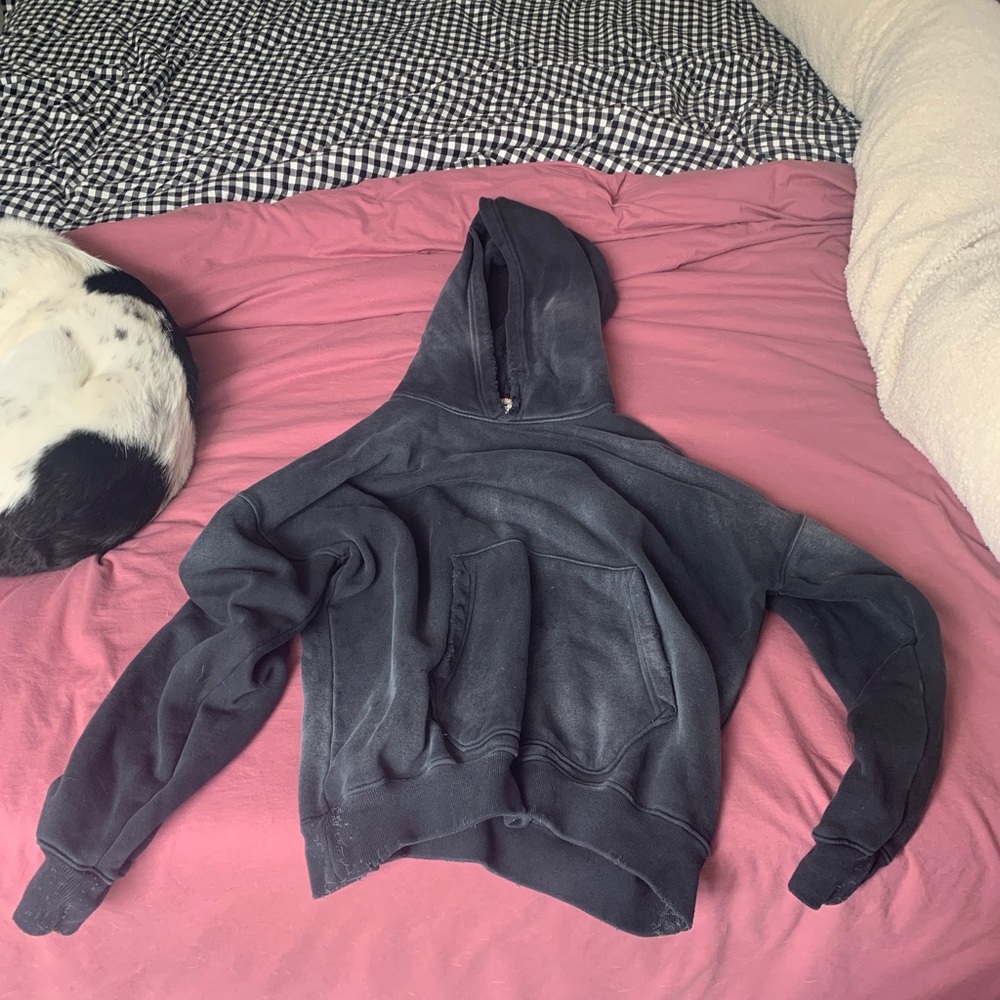 Oversized MOOJIMOOJI Cropped Black Distressed Hoodie